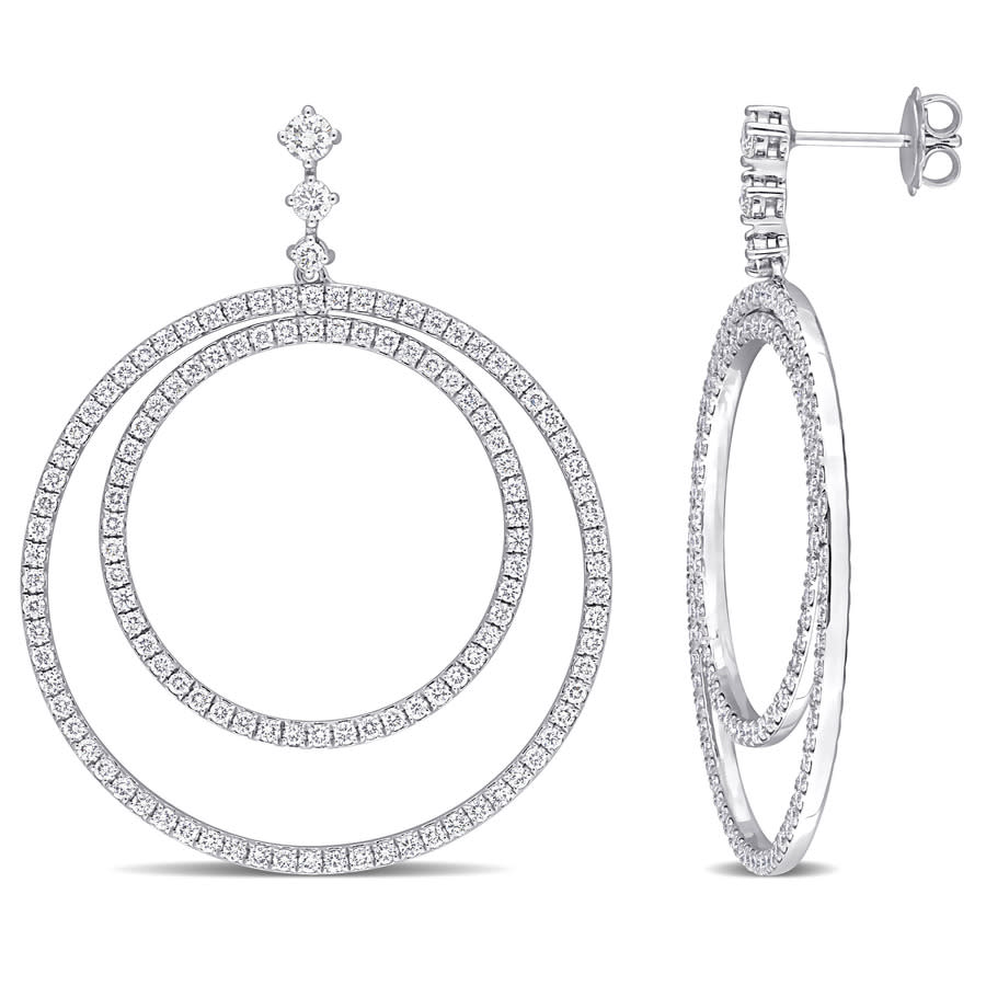 Amour 3 1/4 Ct Tdw Diamond Double-circle Earrings In 14k White Gold