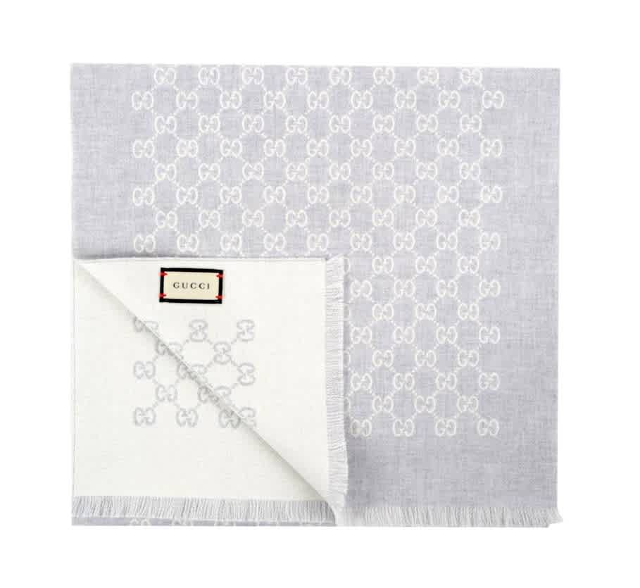 Gucci Double Jacquard Gg Wool Scarf In Grey,white