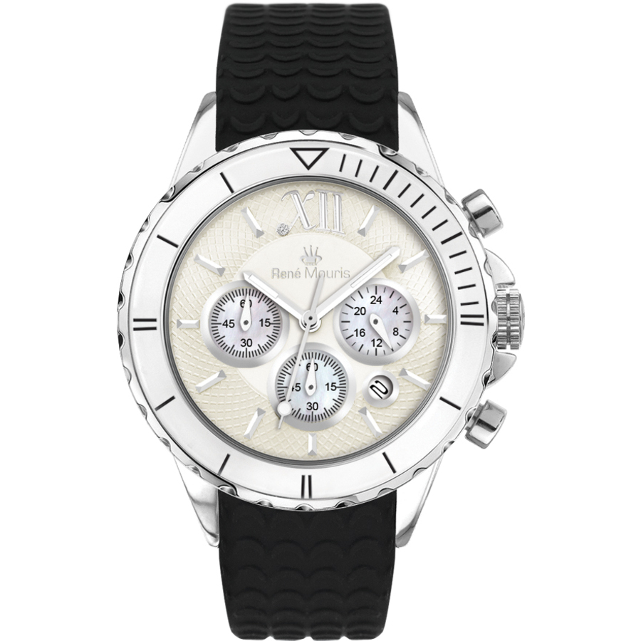 Click to view more detailed imagery on our partner's website Rene Mouris Dream I Chronograph Two-tone Dial Ladies Watch 50108rm1 In Black,mother Of Pearl,silver Tone,two Tone,white