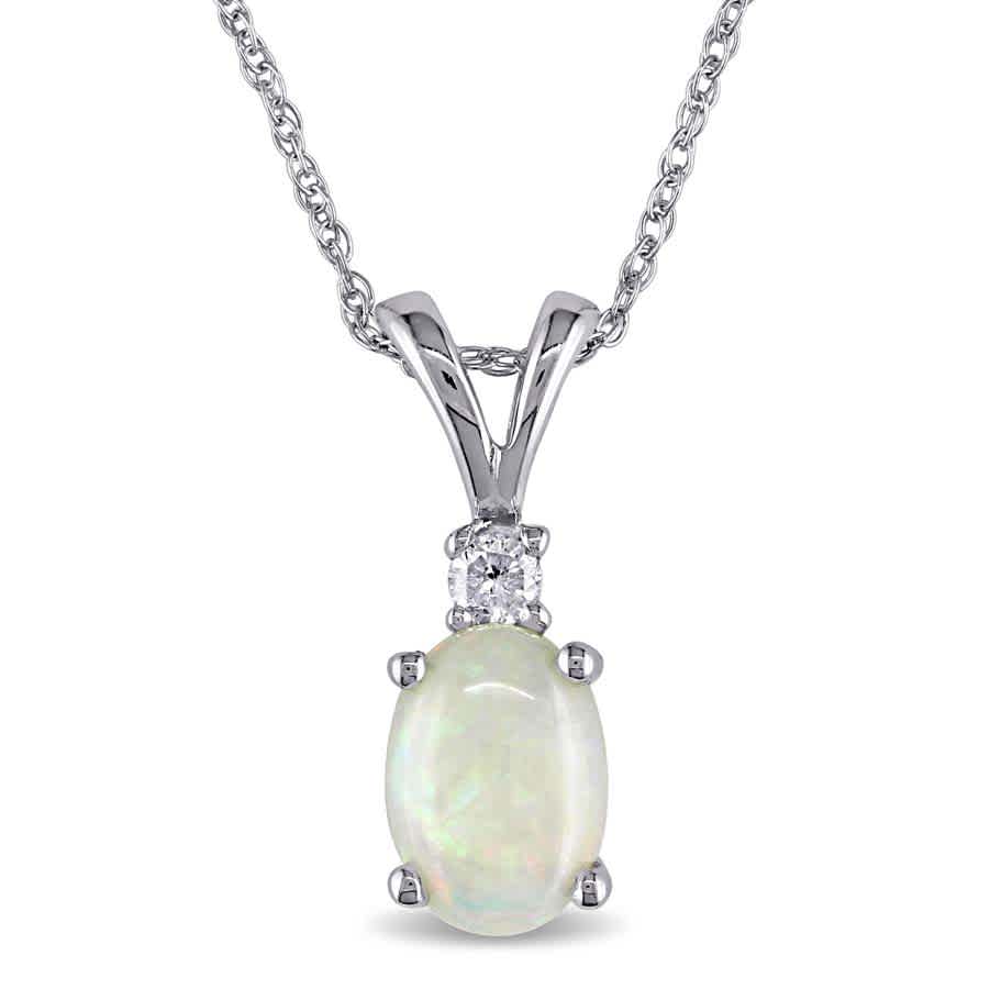 Amour 10k White Gold Diamond Opal Pendant Jms003225 In Gold / White