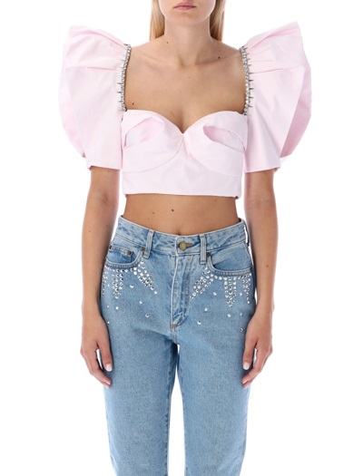 Shop Area Ladies Pink Crystal Trim Cotton Poplin Crop Top