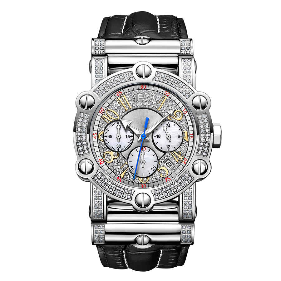 Jbw Phantom 10 Year Chronograph Diamond Croc Embossed Leather Strap Watch, 42mm In Black / Silver