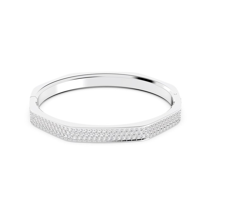 Swarovski Crystal Dextera Bangle Octagon Shape Pave Medium White Rhodium Plated In White