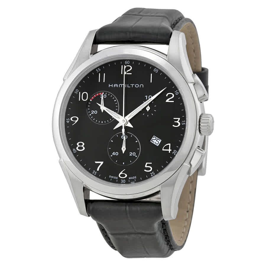 Hamilton Jazzmaster Thinline Chronograph Black Dial Mens Watch H38612733 In Black,silver Tone