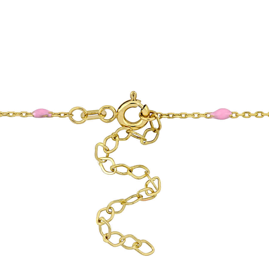 Shop Amour Pink Enamel Station Necklace In 14k Yellow Gold