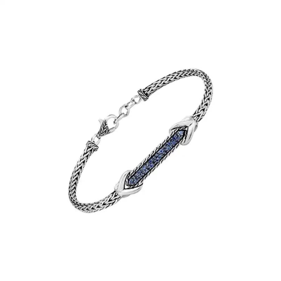 John Hardy Asli Link Id Bracelet With Blue Sapphire In Silver-tone