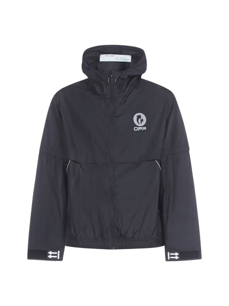 OFF-WHITE BLACK / SILVER LOGO HOODED WINDBREAKER