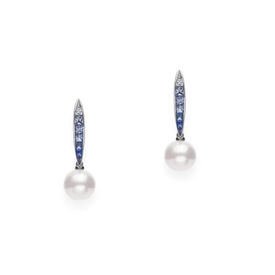 Mikimoto Akoya Cultured Pearl Ocean Earrings With Blue Sapphire - Mea10318asxw In White