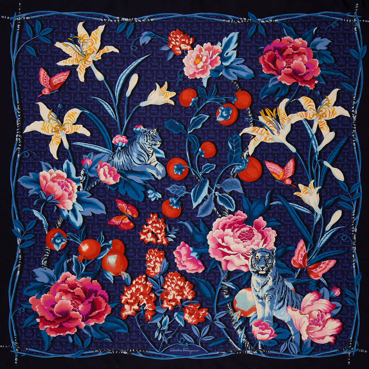Ferragamo Ladies Floral Print Silk Scarf In Multicolor