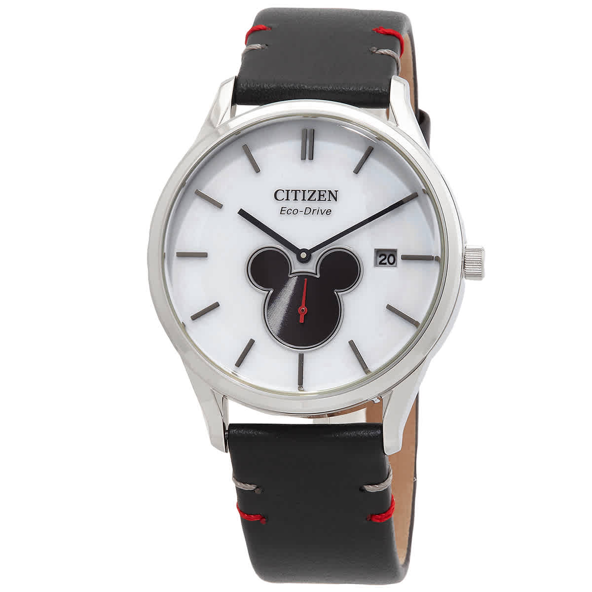 Citizen Mickey Mouse Mickey Mouse Unisex Adult Black Leather Strap Watch Bv1130-03w In Black / White