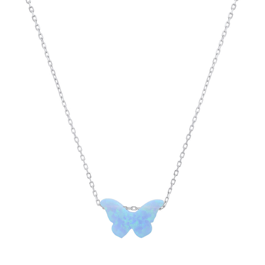 Kylie Harper Sterling Silver Blue Opal Butterfly Necklace In Silver-tone