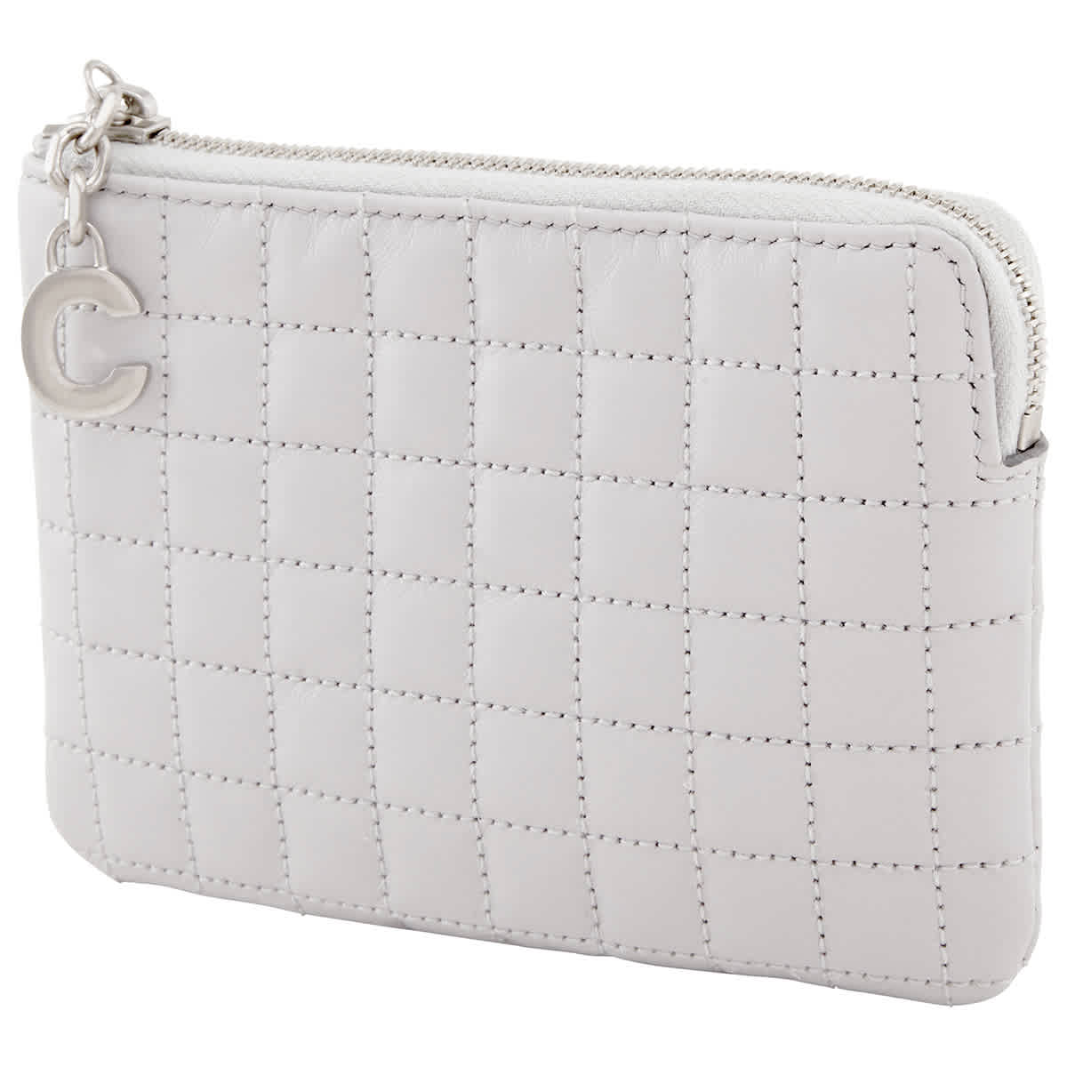 Celine Quilted Calfskin Pouch- Light Grey In Gold Tone,grey