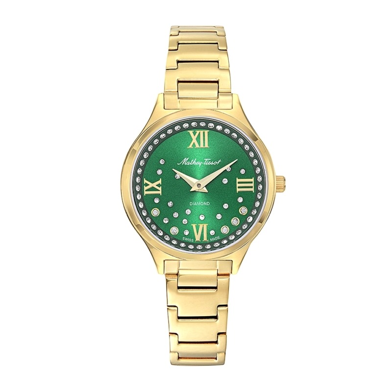 Mathey-tissot Nicole Diamond Quartz Green Dial Ladies Watch D985spyv In Emerald / Gold / Gold Tone / Green