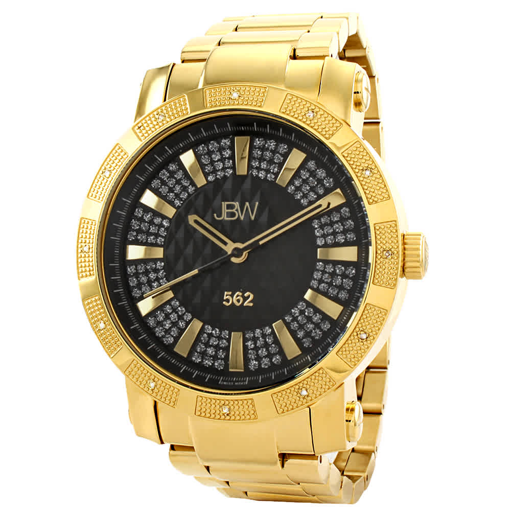 Jbw 562 Black Crystal Dial Diamond Bezel Yellow Gold-tone Mens Watch Jb-6225-c In Black,gold Tone,yellow