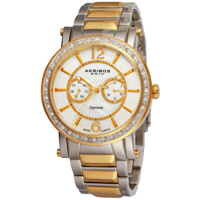 Akribos Xxiv Ultimate Mother Of Pearl Dial Mens Watch Ak465yg In Gold Tone,mother Of Pearl,silver Tone,two Tone,white,yellow