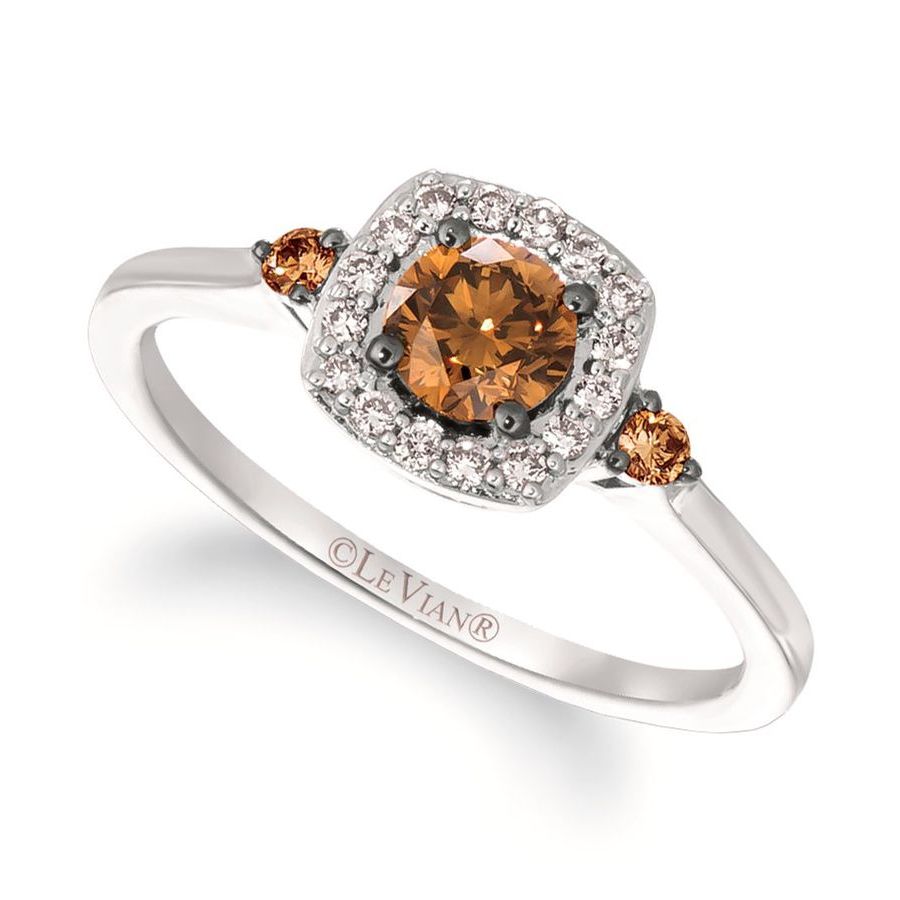 Le Vian Ladies Chocolate Solitaire Ring Set In 14k Vanilla Gold In White