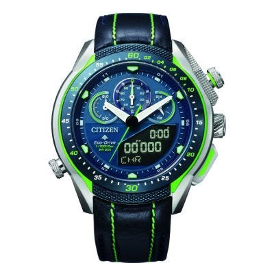 Citizen Promaster Land Perpetual Alarm World Time Chronograph Analog-digital Mens Watch Jw0148-12l In Blue