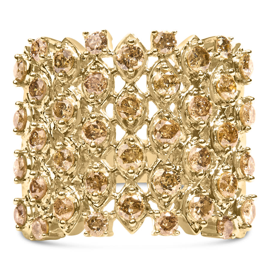 Haus of Brilliance 10K Yellow Gold 2.0 Cttw Brown Diamond Mesh Link Cocktail Ring