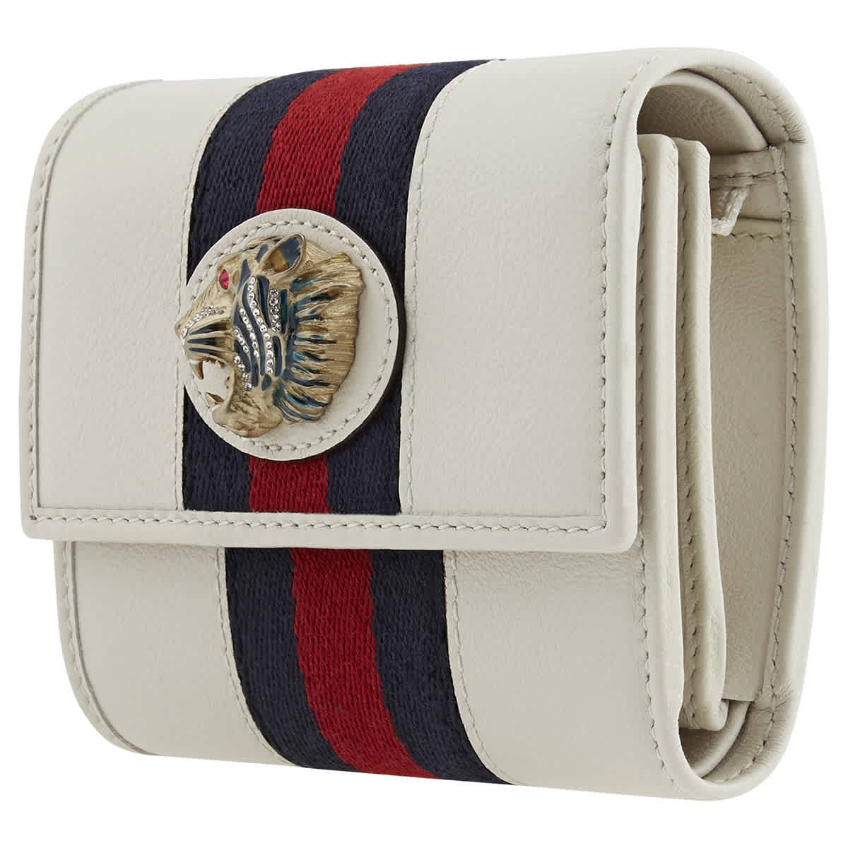 Gucci White Leather Rajah Wallet In Blue,gold Tone,red,white