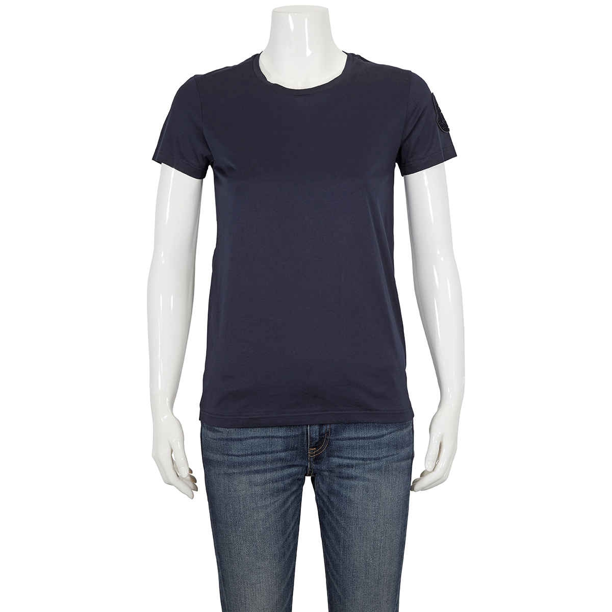 MONCLER LADIES NAVY LOGO PATCHED T-SHIRT, SIZE X-SMALL