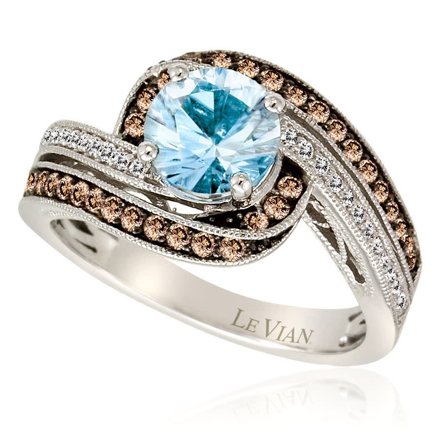 Le Vian Ladies Semi Precious Fashion Ring In 14k Vanilla Gold In Blue