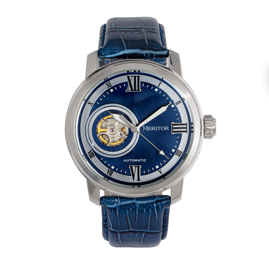 HERITOR MAXIM AUTOMATIC BLUE DIAL BLUE LEATHER MENS WATCH HERHR8603