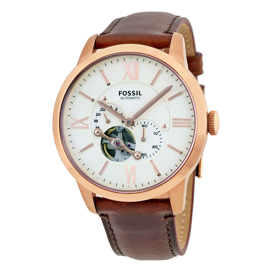 Fossil Townsman Automatic Beige Dial Mens Watch Me3105 In Beige,brown,gold Tone,pink,rose Gold Tone