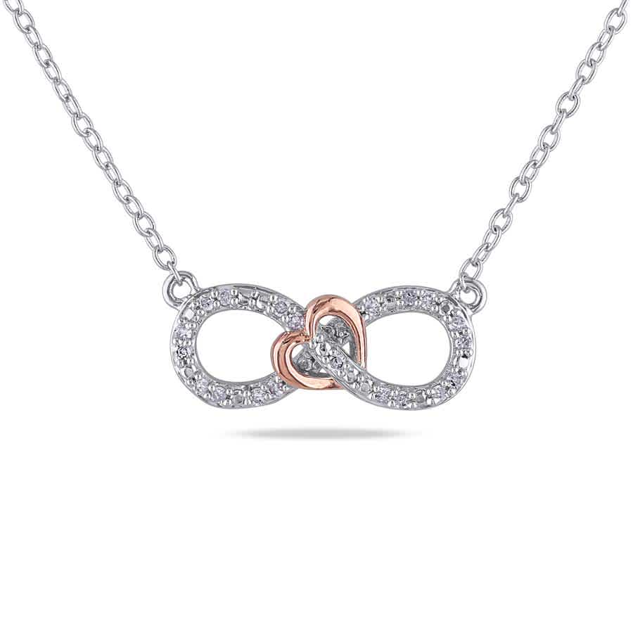 Amour 1/10 Ct Tw Diamond Infinity Heart Necklace In 2-tone Pink And White Sterling Silver In Two Tone  / Pink / Silver / White