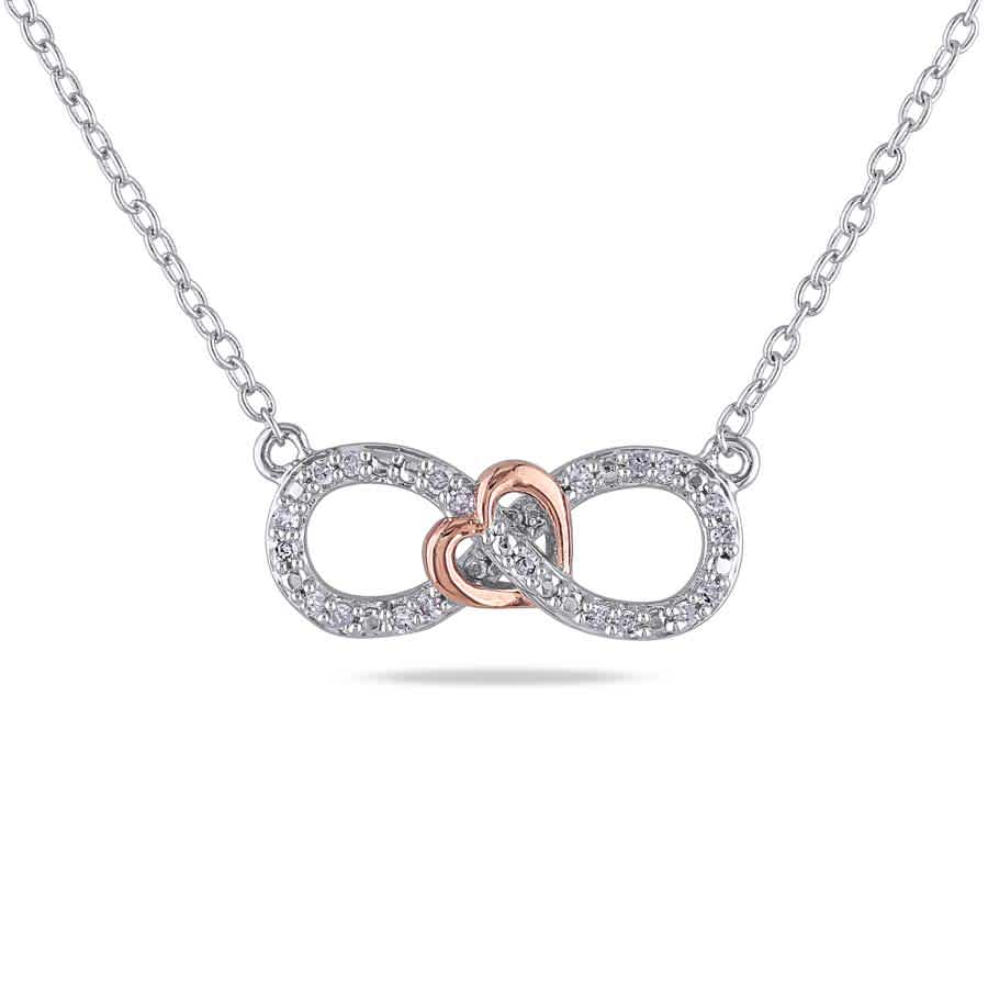 Amour 1/10 Ct Tw Diamond Infinity Heart Necklace In 2-tone Pink And White Sterling Silver In Two Tone / Pink / Silver / White