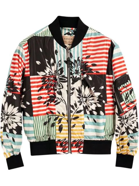 Burberry Bridgford Floral Stripe Print Bomber Jacket In Blue