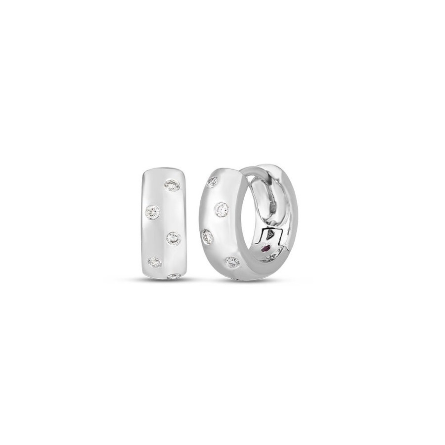 Roberto Coin Huggie Hoop Earring With Diamonds 001812awerx0 In White