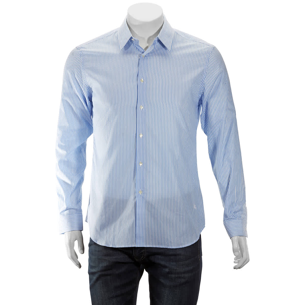 Burberry Slim Fit Striped Cotton Poplin Dress Shirt In Blue,mother Of Pearl