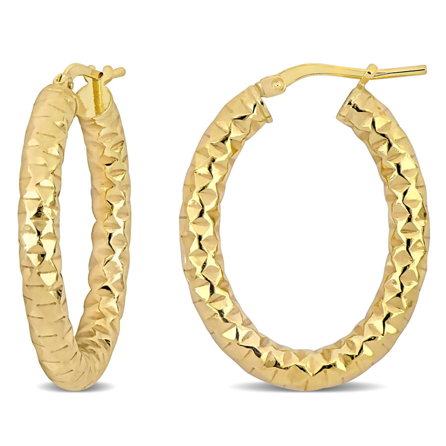 Amour 31mm Diamond Cut Hoop Earrings In Yellow Plated Sterling Silver In Yellow