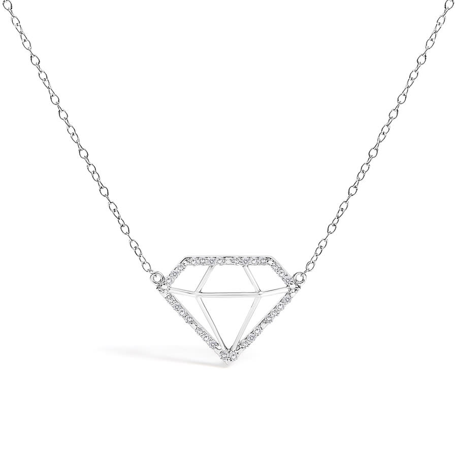 Haus of Brilliance .925 Sterling Silver 1/7 Cttw Lab Grown Diamond Diamond Shaped Pendant Necklace - Size 18 Inches