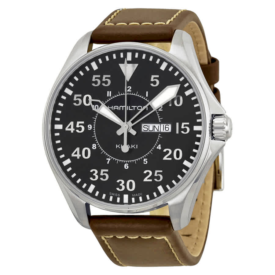 Hamilton Khaki Aviation Pilot Black Dial Mens Watch H64611535 In Beige,black,brown,silver Tone