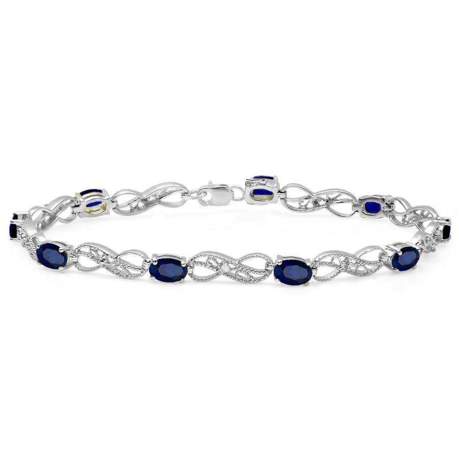 Dazzling Rock Dazzlingrock Collection Oval Cut Blue Sapphire & Round Cut White Diamond Ladies Infinity Link Tennis In Blue,silver Tone,white