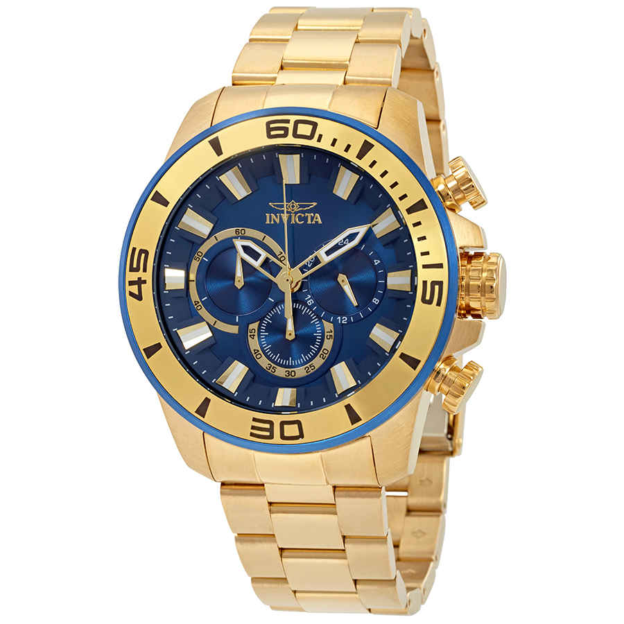 Invicta Pro Diver Chronograph Blue Dial Mens Watch 22587 In Blue / Gold Tone / Skeleton / Yellow