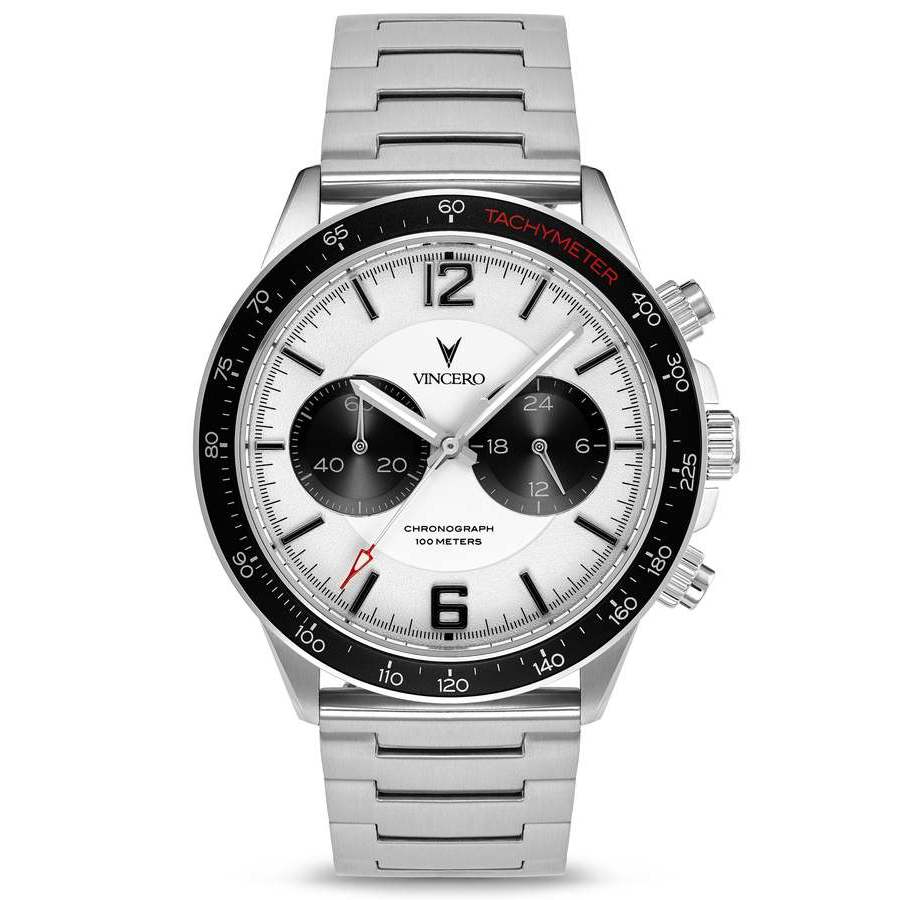 VINCERO APEX CHRONOGRAPH QUARTZ WHITE DIAL MENS WATCH SIL-WHI-P03