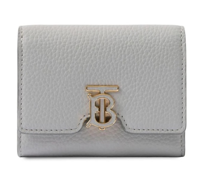 Burberry Grainy Leather Tb Compact Wallet In Light Grey