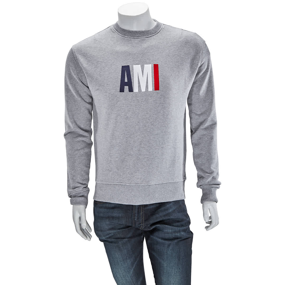 AMI ALEXANDRE MATTIUSSI MENS AMI EMBROIDERED SWEATSHIRT IN GREY
