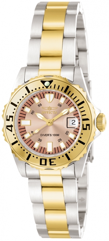 Invicta Pro Diver Rose Dial Two-tone Ladies Watch 14370 In Gold Tone,pink,rose Gold Tone,silver Tone,two Tone