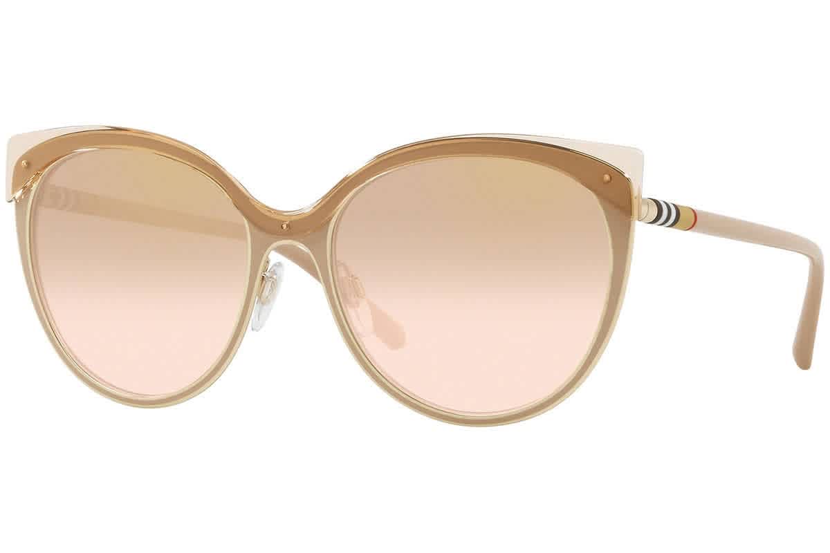 Burberry Brown / Mirrored Gold Gradient Oversized Ladies Sunglasses Be3096 12667i 55 In Beige,brown,gold Tone