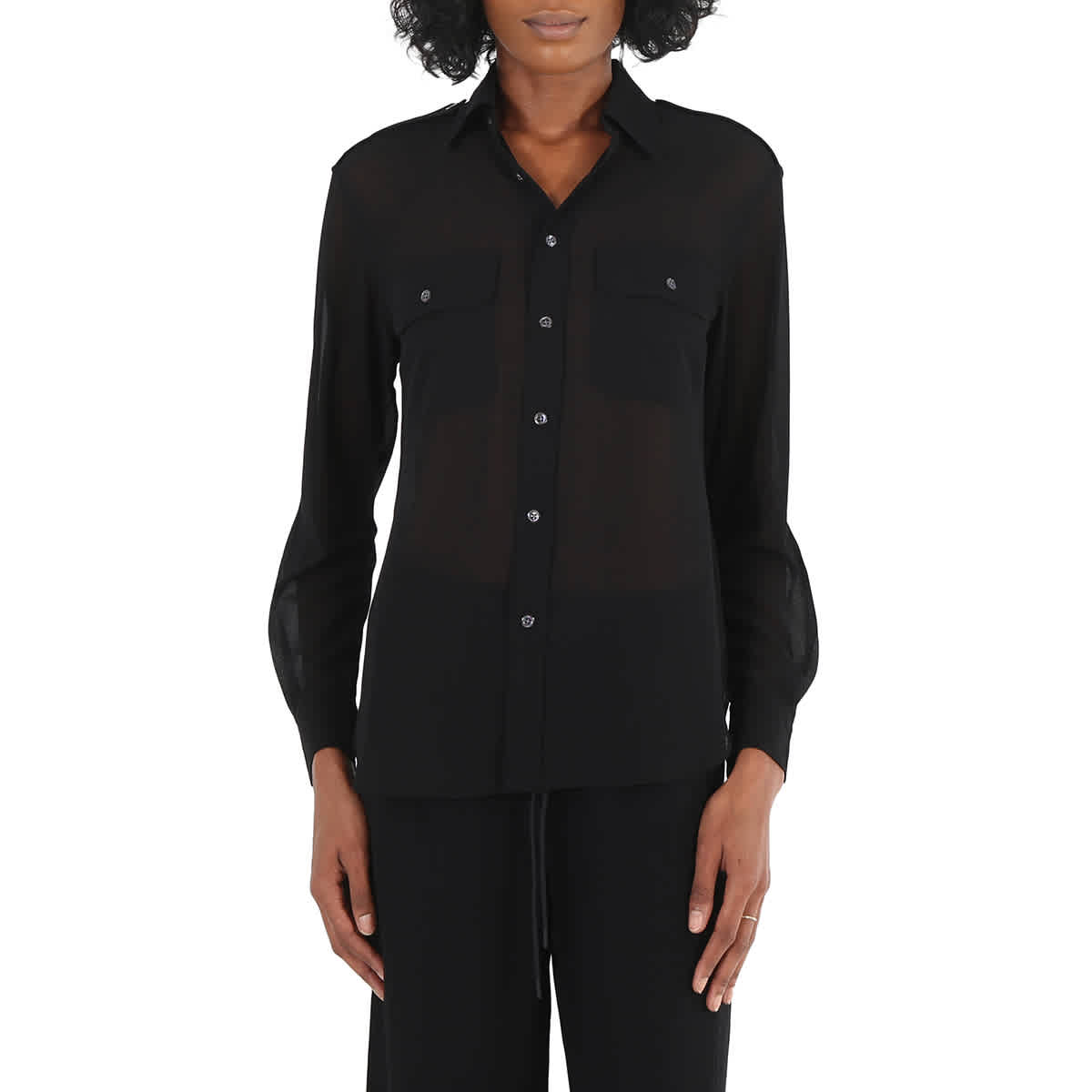 Polo Ralph Lauren Ladies Sheer Chest Pocket Blouse In Black