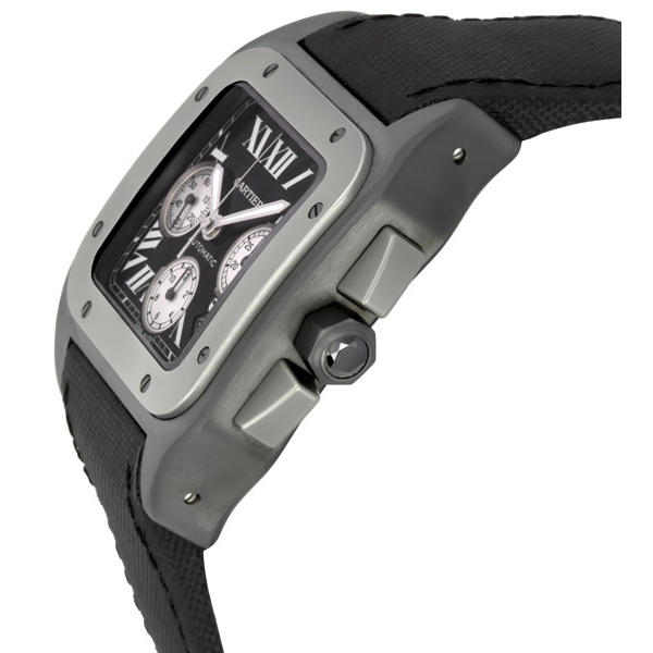 Cartier Pre owned Cartier Santos 100 Chronograph Black Dial Men