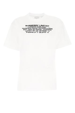 Burberry White Text Print T-shirt In White