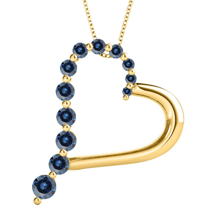 MAULIJEWELS 1.00 CARAT NATURAL BLUE DIAMOND HEART PENDANT FOR WOMAN IN 14K ROSE WHITE & YELLOW GOLD WITH 18'' ST