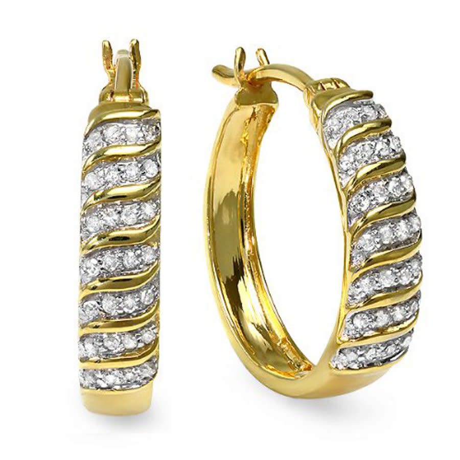 Dazzling Rock Dazzlingrock Collection 0.20 Carat (ctw) White Round Diamond Ladies Hoop Earrings 1/5 Ct In Silver Tone,white