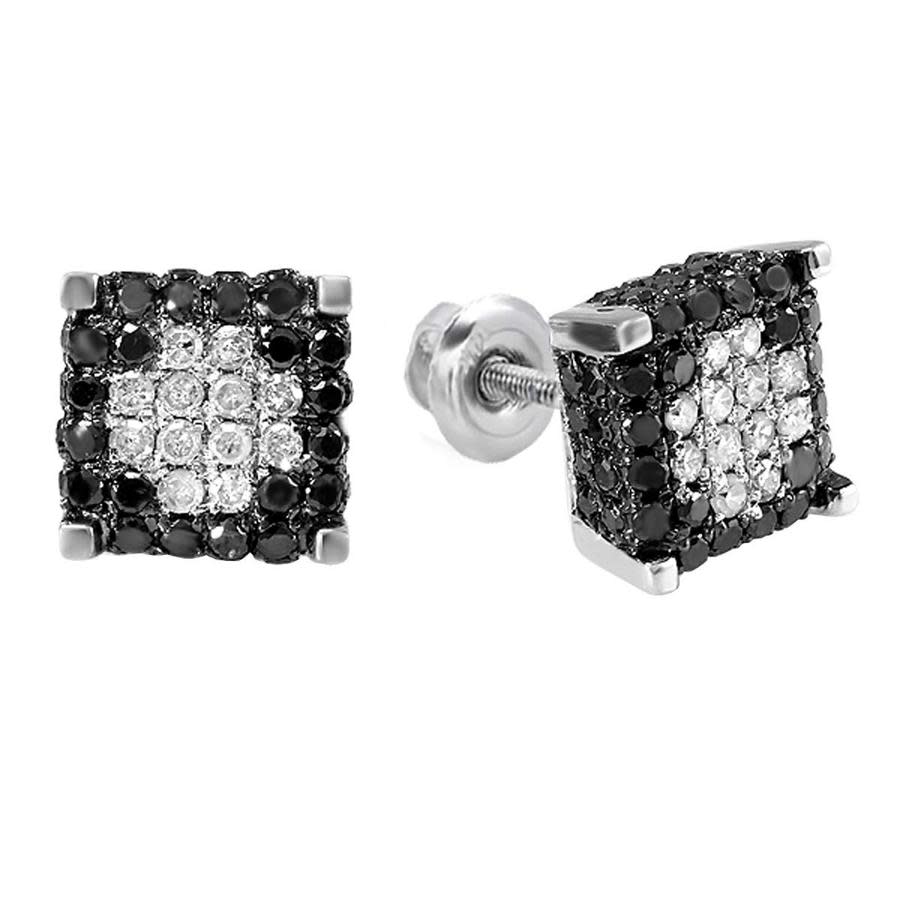 Click to view more detailed imagery on our partner's website Dazzling Rock Dazzlingrock Collection 0.85 Carat (ctw) Mens Ladies Unisex Black & White Diamond Ice Cube Stud Earr In Black,silver Tone,white