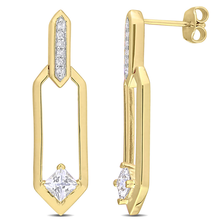 Amour 1 Ct Tgw White Topaz Dangle Earrings In Yellow Plated Sterling Silver