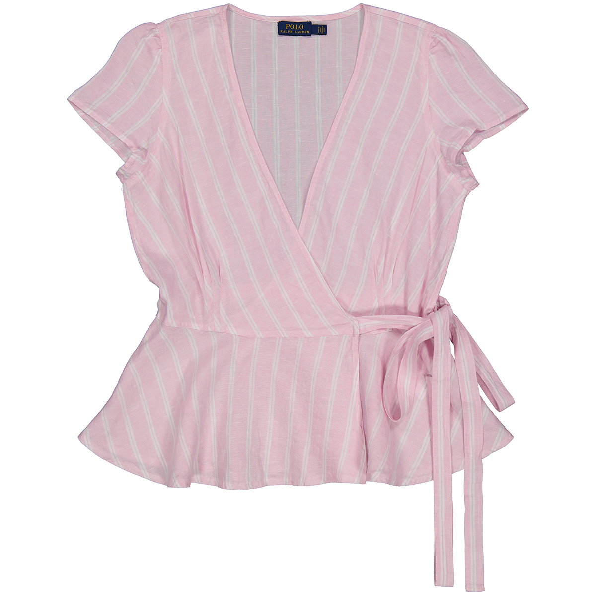 Polo Ralph Lauren Ladies Striped Linen Wrap Blouse In Pink